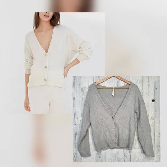 The Group Babaton 100% Cashmere Preppy Deep V Cardigan Grey Sz S - Picture 1 of 8